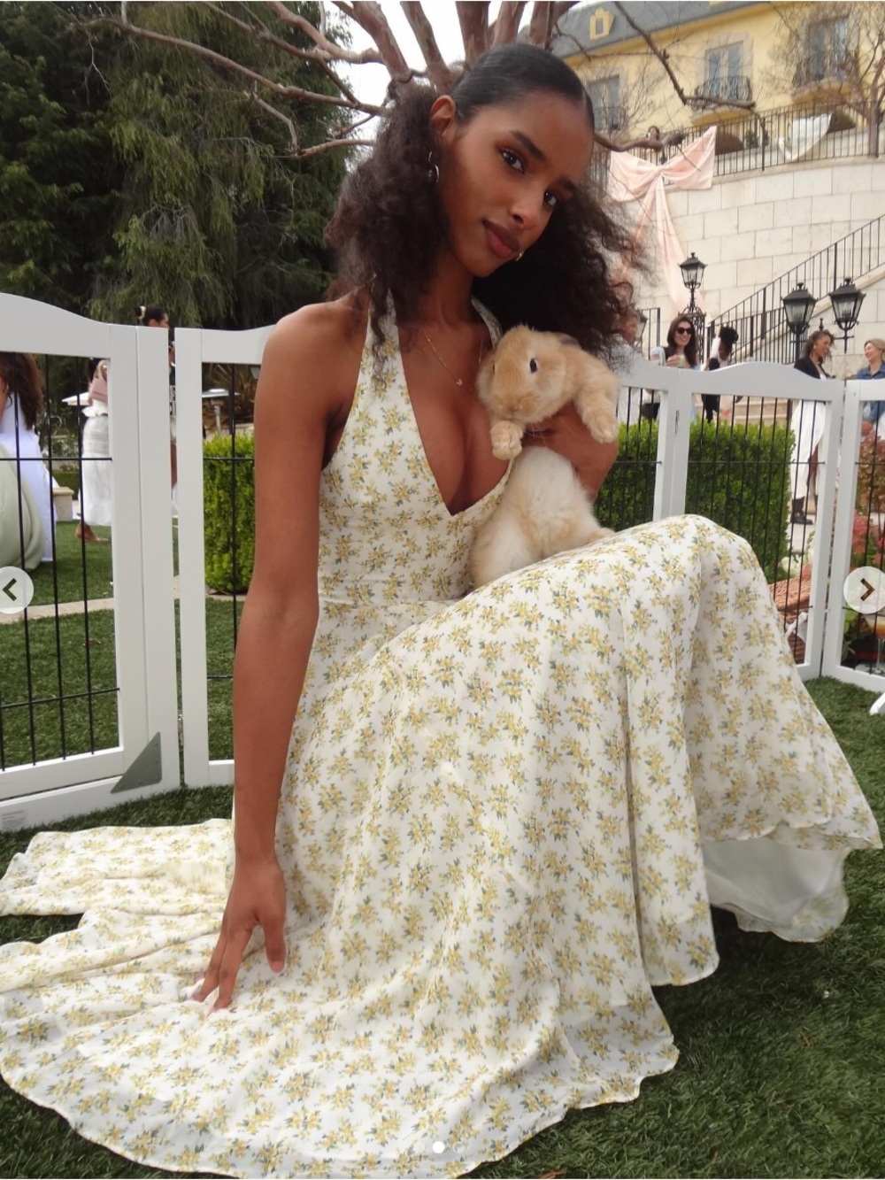House of CB Solada Ivory Vintage Floral Print Georgette Halter Sundress - Picture 3 of 13